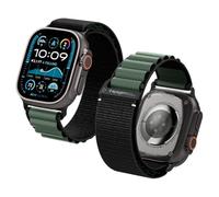 Spigen Nylon Fabric Band with Hook Apple Watch Strap Compatible with Apple Watch Ultra 3/2/1 (49mm), Series 11/10 (46mm), 9/8/7 (45mm), SE/6/5/4 (44mm), 3/2/1 (42mm) - Black Green
