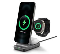 Spigen OneTap Pro 3 MagFit 3 in 1 Fast Wireless Qi2 MagSafe Charger Stand iOS 17 StandBy Mode for iPhone 17,16,15 Pro Max 17e, MagSafe Cases for Samsung Galaxy S26, Apple Watch, AirPods Pro 2/3