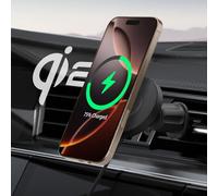 Spigen OneTap Pro 4 MagFit Qi2 15W MagSafe Car Charger, Wireless Charging Magnetic Car Phone Holder Mount Compatible with iPhone 17 17e 16 15 14 13 12 Pro Max Air - Airvent Hook