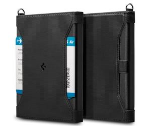 Spigen Passport Holder Travel Wallet, Passport Cover with RFID Signal Blocking Compatible with Most Passport Sizes - Black