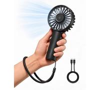 Spigen Portable Mini Fan [Incl. USB-C Cable & Strap] Handheld 1800mAh USB-C Rechargeable 3 Speeds Up to 11H Battery Quiet Lightweight for Travel Office Outdoor Desk Fan - Black