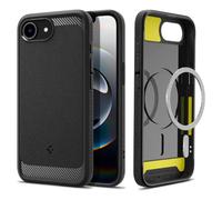 Spigen Rugged Armor MagFit Case for iPhone 17e / 16e, MagSafe Compatible Phone Cover [Carbon Fibre Design] [Military-Grade Drop Protection] - Matte Black