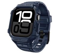 Spigen Rugged Armor Pro Case with Strap for Apple Watch 11/10 46mm | TPU unibody case with adjustable strap with carbon fiber accent for 2025/2024 models - Navy Blue