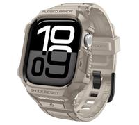 Spigen Rugged Armor Pro Case with Strap for Apple Watch 11/10 46mm | TPU unibody case with adjustable strap with carbon fiber accent for 2025/2024 models - Dune Beige