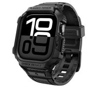 Spigen Rugged Armor Pro Case with Strap for Apple Watch 11/10 46mm | TPU unibody case with adjustable strap with carbon fiber accent for 2025/2024 models - Matte Black