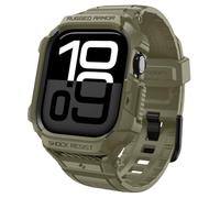 Spigen Rugged Armor Pro Case with Strap for Apple Watch 11/10 46mm | TPU unibody case with adjustable strap with carbon fiber accent for 2025/2024 models - Vintage Khaki