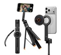 Spigen S582W Dual MagSafe 66" Extendable Tripod Selfie Stick for iPhone, 360° Rotating Head Bluetooth 5.0 Remote, One Push Opening Magnetic MagFit Phone Stand, Universal metal ring included - Black