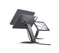 Spigen Tablet Stand with 18W Magnetic Wireless Charging, Pogo Pin Dock and Adjustable Stand, 360° Rotation, iPad Holder Compatible with iPad Pro 11" (M4/M3/M2) & Air 11"/10.9 - Space Grey