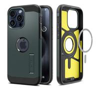 Spigen Tough Armor MagFit for iPhone 15 Pro Max Case, [Military Grade Shockproof] [3-Layer Protective Structure] MagSafe Phone Cover - Abyss Green