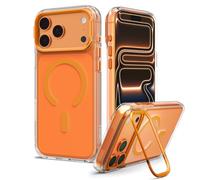 Spigen Ultra Hybrid Optik S MagFit Phone Case for iPhone 18 Pro / 17 Pro | Clear Orange, Metal Camera Stand, Anti-Yellowing, MagSafe, Air Cushion, MIL-STD-810H Military-Grade Drop Protection