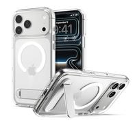 Spigen Ultra Hybrid S MagFit Case with Stand for iPhone 17 Pro Max, MagSafe Compatible Phone Cover [360° Rotating Kickstand] [Anti-Yellowing] - Clear White