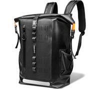 Spigen Waterproof Backpack IPX6 35L Roll Top Rucksack Fits up to 16 Inch Laptop, Multi-Compartment Ventilated Back, Chest Strap Snow Winter Hiking, Skiing, Camping, Snowboarding, Rain, Fishing - Black