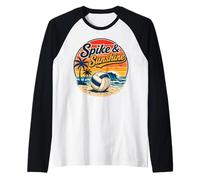 Spike and Sunshine Beach Volleyball Tropical Summer Raglan Baseball Tee