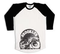 Spike Lee Brooklyn 3/4 Sleeve Retro Baseball Tee, White & Black, Large