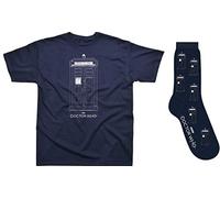 Spike Leisurewear Officially Licensed Doctor Who T-Shirt and Socks Set with Classic Tardis Design. Available in Sizes S - XXL (Medium) Navy