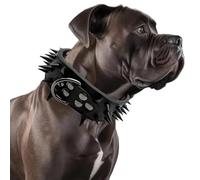 Spiked Dog Collar, Adjustable Wide & Large Rivet PU Leather Dog Collar, Cool for Medium Large Breed, with D-Ring, Black