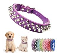 Spiked Dog Collar Chew Proof Spike Collar for Dogs Cats PU Leather Rivet Studded Dog Collars for Small Dogs Adjustable for XXS XS Small Medium Pets Chihuahua Pug Pitbull French Bulldog Purple S