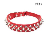 Spiked Dog Collar for Dogs Cats PU Leather Chew Proof Spike Collar Metal Buckle Design for Small Medium Large Pets Like Frenchie Bulldog (Red S) (N)