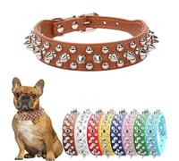 Spiked Dog Collar for Large Dogs, Brown Male Spike Dog Collar PU Leather Mushrooms Studded Rivet Pit Bull Collars Adjustable for Small Medium Large Dogs, Size,XL