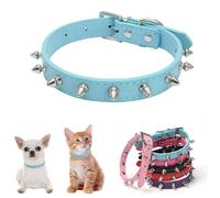 Spiked Dog Collar for Large Dogs, Mushrooms Rivet Soft Pu Leather Spike Stud Studded Cat Collar, 1-inch Wide Adjustable for Big Breed Puppy Pet Blue L