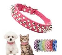 Spiked Dog Collar for Medium Dogs Chew Proof Spike Collar for Dogs Cats PU Leather Studded Rivet Puppy Cat Collar for XXS Extra Small Medium Large Pets Like Frenchie Bulldog Chihuahua, Hot Pink M