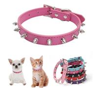 Spiked Dog Collar for Small Dogs, Mushrooms Rivet Soft Pu Leather Spike Stud Studded Cat Collar Adjustable for Mini Tiny Breed Pet Teacup Puppy Hot Pink S