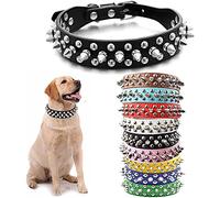 Spiked Dog Collar, Rivet PU Leather Cat Collars, Adjustable Metal Buckle Studded Small Medium Large Breed Girls Boys,White M