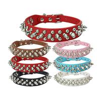 Spiked Dog Collar Small Rivet Spike Studded Puppy Girl Female Boy Little Pet Kitten Adjustable Collars for Cats Cute Soft Pu Leather Spiky Stud Collar New Light Blue M