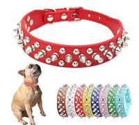 Spiked Dog Collar Soft PU Leather Rivet Spike Puppy Collar Studded Cat Collars Metal Buckle Adjustable For Small Medium Large Breed Pets Like Chihuahua Pug Pit Bull Bulldog, Red S