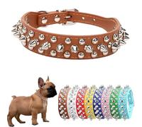 Spiked Dog Collar Soft PU Leather Rivet Spike Puppy Collar Studded Cat Collars Metal Buckle Adjustable For Small Medium Large Breed Pets Like Chihuahua Pug Pit Bull Bulldog, Brown L