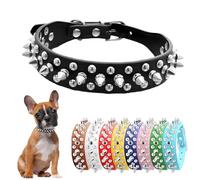 Spiked Dog Collar Soft PU Leather Rivet Spike Puppy Collar Studded Cat Collars Metal Buckle Adjustable For Small Medium Large Breed Pets Like Chihuahua Pug Pit Bull Bulldog, Black XL
