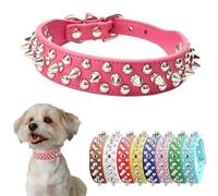 Spiked Dog Collar Soft PU Leather Rivet Spike Puppy Collar Studded Cat Collars Metal Buckle Adjustable For Small Medium Large Breed Pets Like Chihuahua Pug Pit Bull Bulldog, Hot Pink M