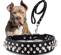 Spiked Dog Collar Soft Studded Punk Dog Collars with Leash Adjustable Pu Leather Puppy Collar for Small Medium Dogs Bulldog Pitbull Mastiff Poodle Boxer (Black)