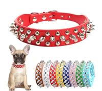 Spiked Dog Collars, Studded Dog Collar Leather Rivet Puppy Collar Spike Adjustable for Small Medium Large Dogs Red XS
