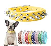 Spiked Dog Collars, Studded Dog Collar Leather Rivet Puppy Collar Spike Adjustable for Small Medium Large Dogs Yellow S