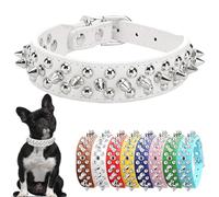 Spiked Dog Collars, Studded Dog Collar Leather Rivet Puppy Collar Spike Adjustable for Small Medium Large Dogs White S