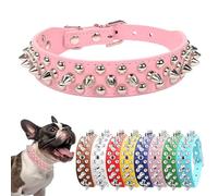 Spiked Dog Collars, Studded Dog Collar Leather Rivet Puppy Collar Spike Adjustable for Small Medium Large Dogs Pink M
