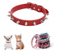 Spiked Puppy Dog Collar Soft First Layer Cowhide Leather Mushrooms Rivet Spike Studded Dogs Cat Collars Red XS