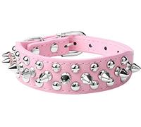 Spiked Studded Dog Collar, Adjustable Pu Leather Puppy Collar for Small Medium Dogs Bulldog Pitbull Mastiff Poodle Boxer，Pink：M