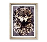 Spiked Wolf Framed Wall Art Print A2 Oak