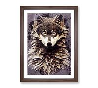 Spiked Wolf Framed Wall Art Print A2 Walnut