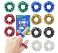 Spiky Sensory Finger Acupressure Rings - 12Pieces Fidget Ring for Anxiety,Stress Relief Rings,Fidget Sensory Massager for Teens Adults Quiet Fidget ADHD Tools for Kids Easter Basket Stocking Stuffers