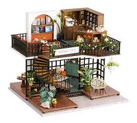 Spilay DIY Miniature Dollhouse Wooden Furniture Kit,Handmade Mini Crafts Modern Villa Model with Dust Cover & Music Box,1:24 Scale Creative Doll House Toys (LV001) (Forest Teashop)