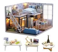 Spilay DIY Miniature Dollhouse Wooden Furniture Kit,Handmade Mini Modern Apartment Model with Dust Cover & Music Box,1:24 Scale Creative Doll House Toys for Children Gift(Blue Time) l023