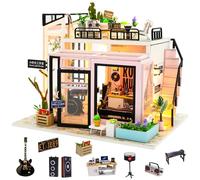 Spilay DIY Miniature Dollhouse Wooden Furniture Kit,Handmade Mini Modern Model Plus with Dust Cover,1:24 Scale Creative Doll House for Lover Friend Gift Magic House (Time Studio)