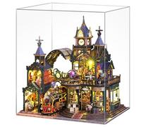 Spilay Diy Miniature House Kit - Medieval Wooden Castle DollHouse with Music Box & Dust Cover & LED Lighting, Creative Model Building Gift for Adults - Rail-Tracksecluded City - ES19