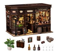 Spilay Diy Miniature House Kit, Wooden DollHouse 3D Puzzle Bookend Bookshelf Insert Decor with LED Lighting, Creative Model Building Gift for Adults - Corner Tavern - AW03-001