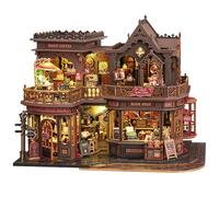Spilay Letter Cafe Retro DIY Miniature House Kit for Adults, 3D Wooden Puzzle with LED Light, Gothic Coffee Bookstore Dollhouse, Stress Relief Craft for Desk Decor, Creative Gift for Book Lovers Teens