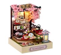 Spilay Miniature House Kits for Adults, Tea And Wagashi Dolls House | Dollhouse with LED Light, 3D Wooden Puzzle Model, House Decor for Desk and Bookshelf, Relaxing Craft Project, Creative Gift