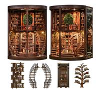 Spilay Ring of Wisdom Book Nook Kit for Adults, DIY Miniature House 3D Puzzle with LED Lights, Circular Hidden Library with Spiral Staircase - Stress Relief Desk Decor Craft for Book Lovers & Teens